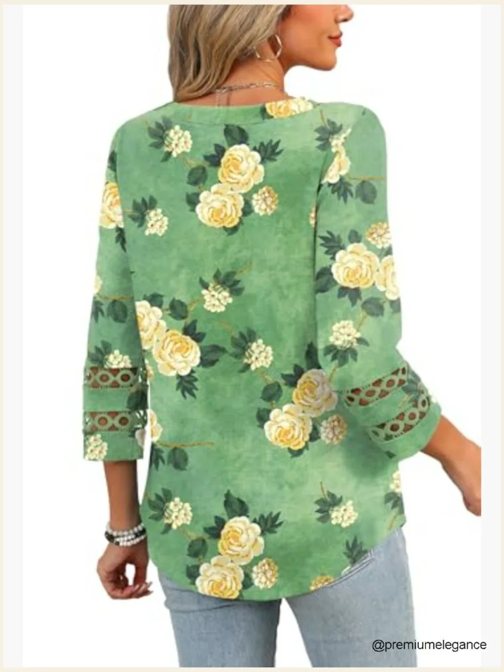 3/4 Sleeve Crewneck Blouse Loose Fit Tunic Tee Dressy Casual Top